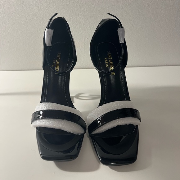Saint Laurent YSL Opyum Logo Leather Sandals Heels - Picture 4 of 8